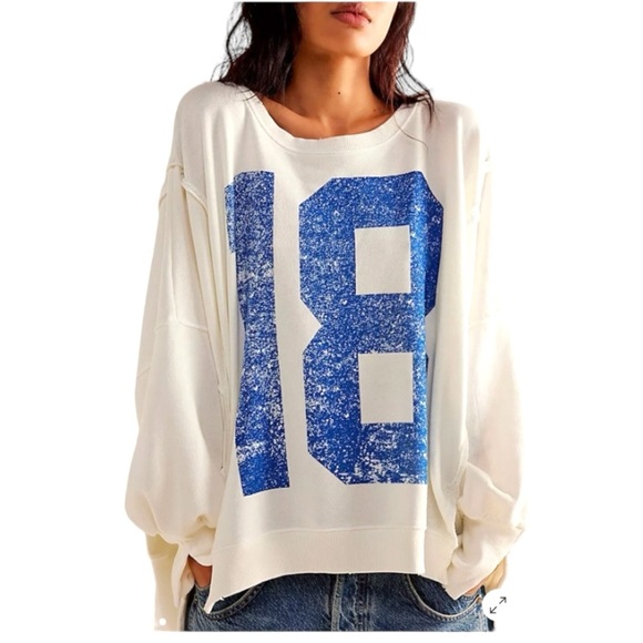 NEW Free People Graphic # 18 Camden Pullover Sweatshirt - Picture 2 of 10